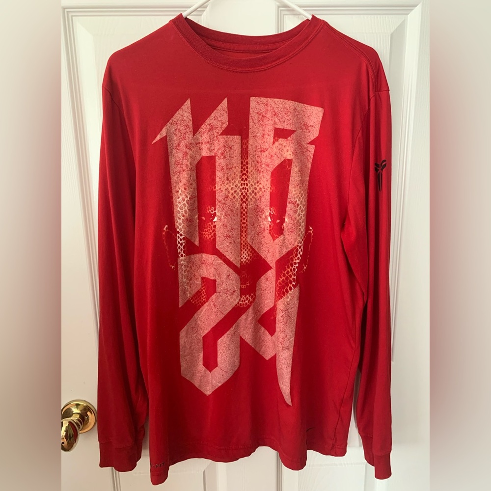 Nike Kobe 24 Mamba T-Shirt: Red w/White Print,  Crewneck, Long Sleeve, Logo, S